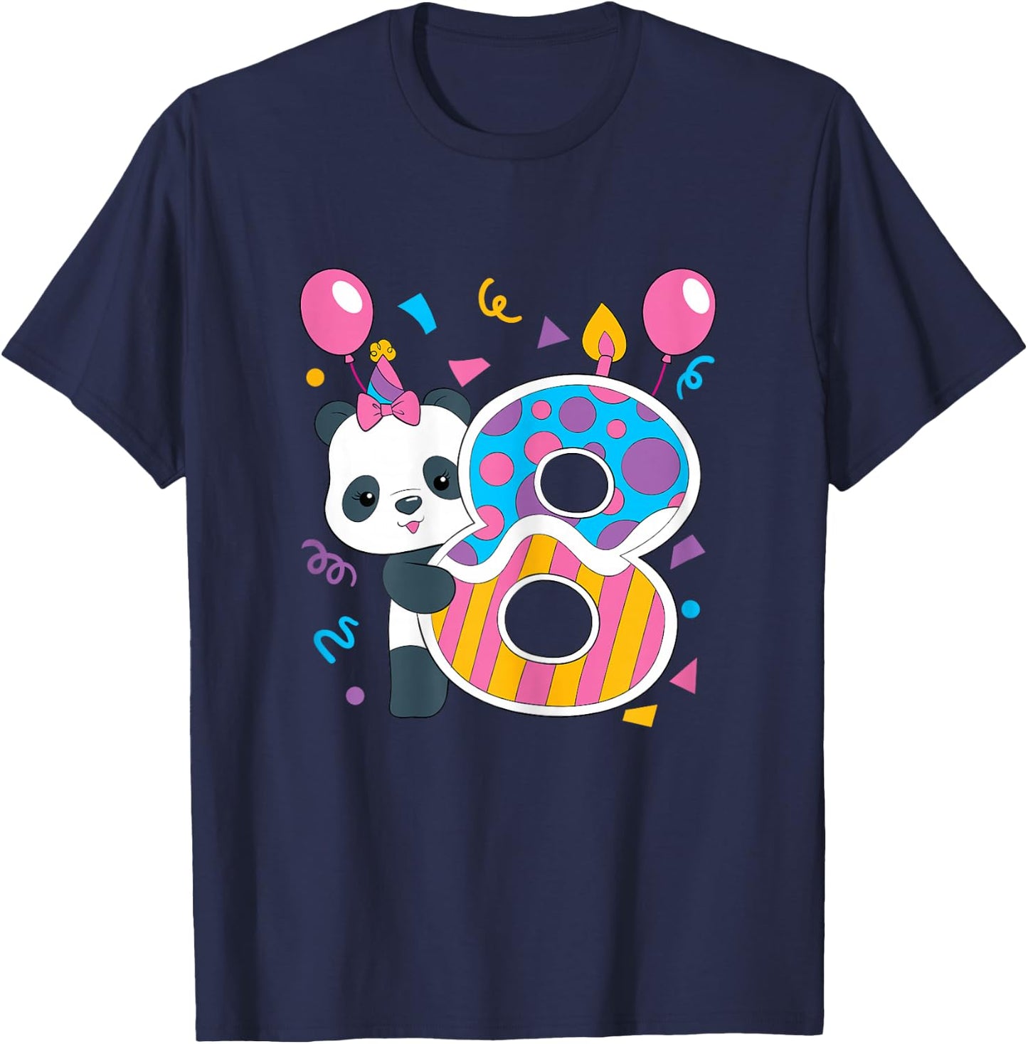 Panda 8 Year Old Children's Birthday Party T-Shirt - T-Shirt | Navy
