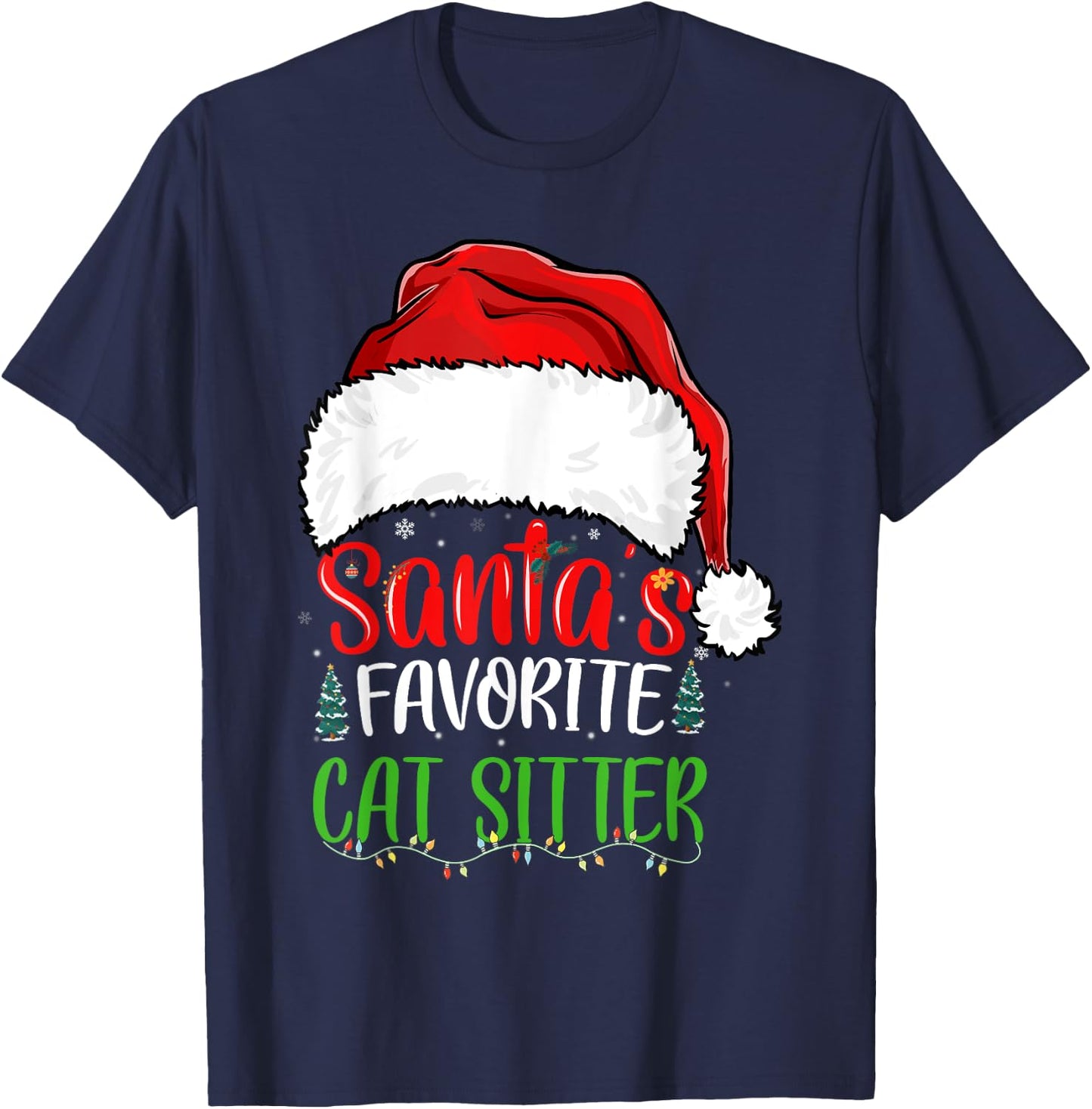 Santa's Favorite Cat Sitter Funny Christmas Cat Sitter T-Shirt - T-Shirt | Navy