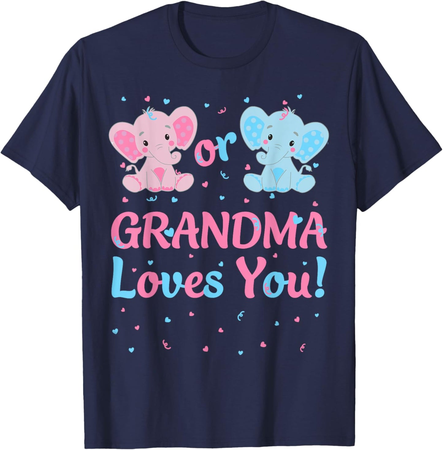 Grandma Gender Reveal Elephant Pink or Blue Matching Family T-Shirt - T-Shirt | Navy