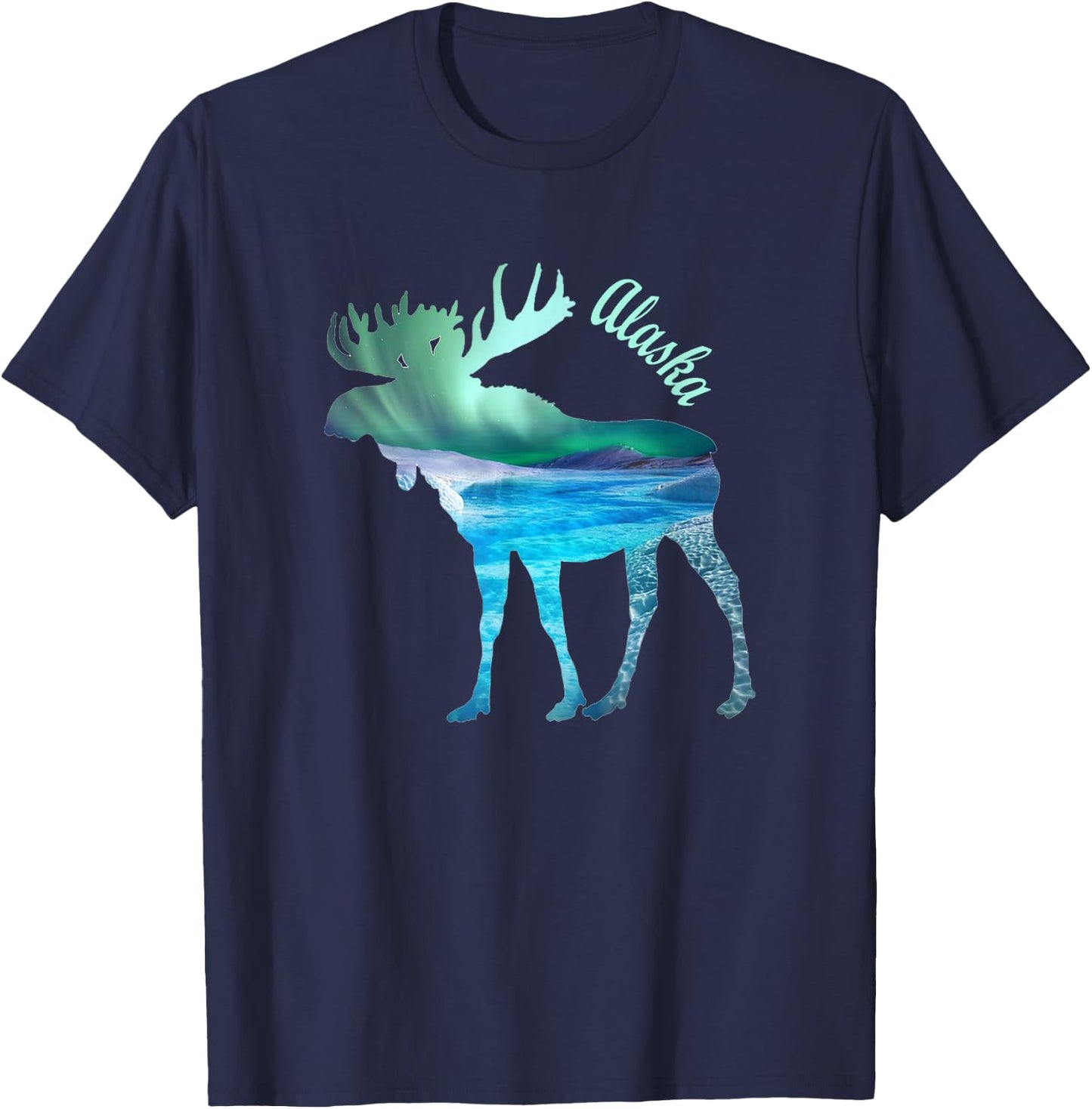 Alaska Moose Gift Souvenir Keepsake Alaskan Northern Lights T-Shirt - T-Shirt | Navy