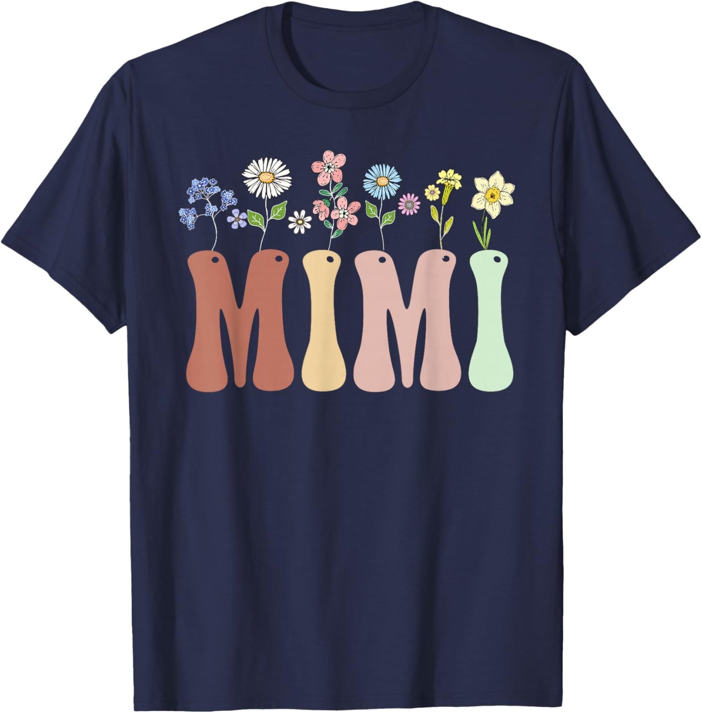 Mimi Gifts Women Wildflower Floral Design Mimi T-Shirt - T-Shirt | Navy