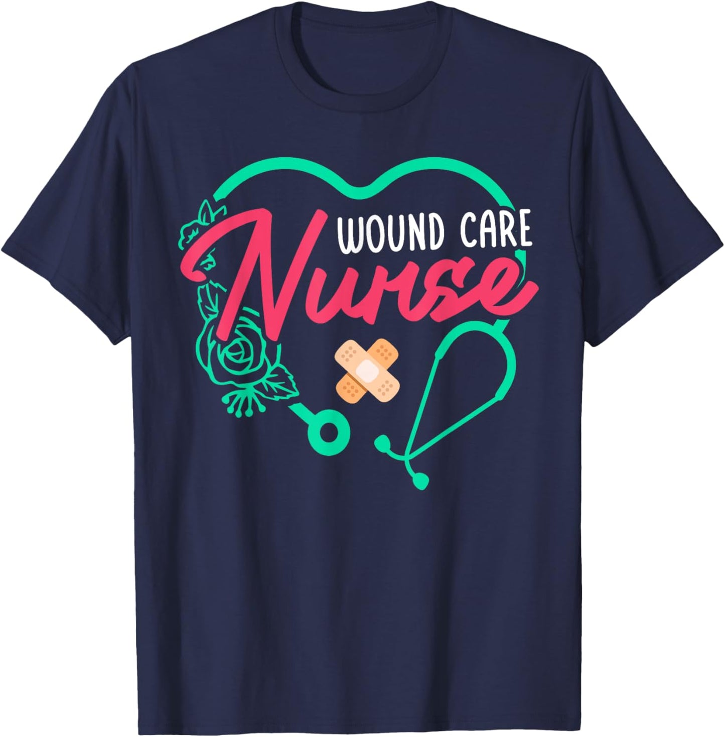 Wound Care Nurse Heart Stethoscope T-Shirt - T-Shirt | Navy