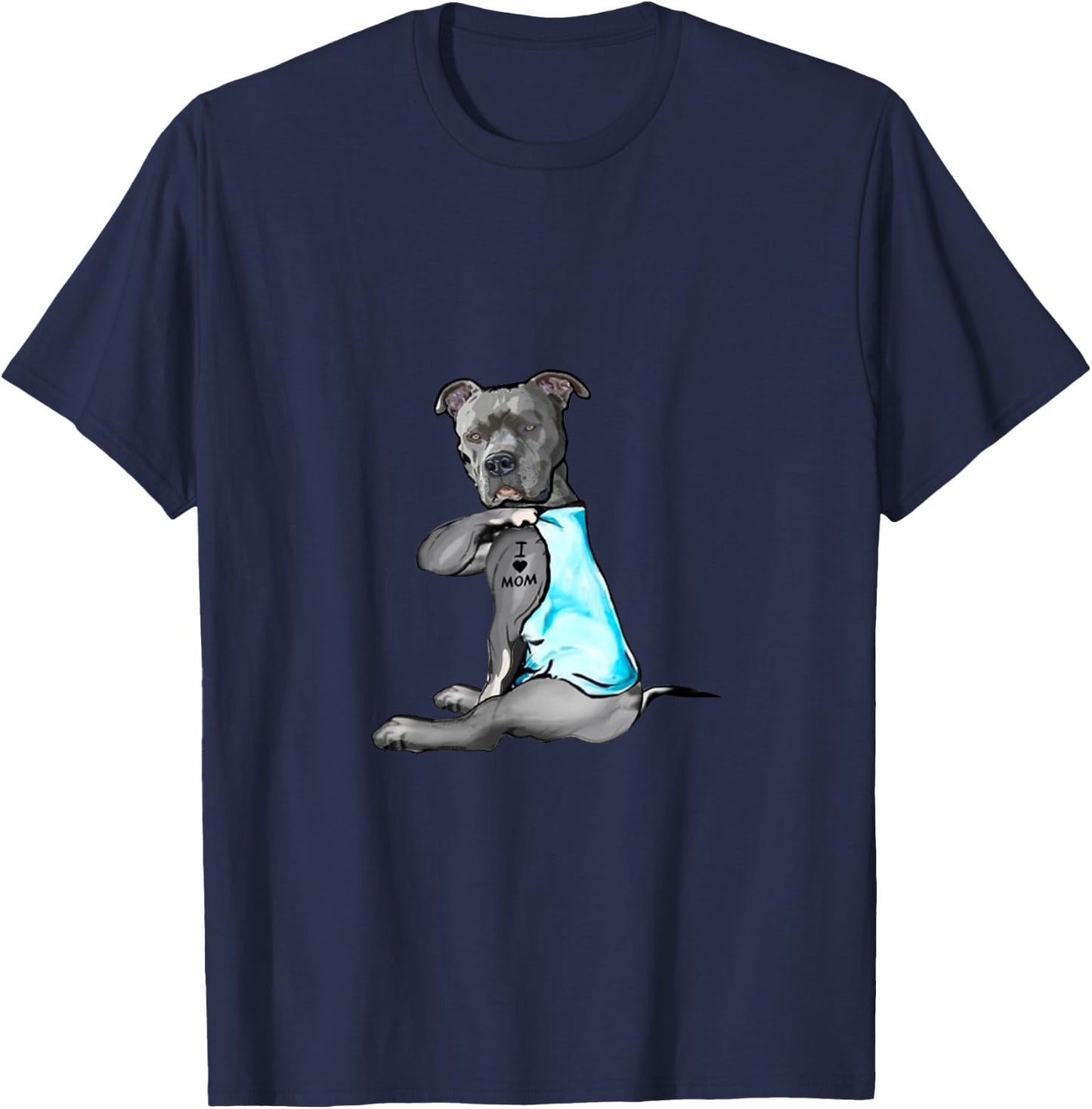 Funny Women Gifts Dog Pitbull I Love Mom Tattoo Gift T-Shirt - T-Shirt | Navy