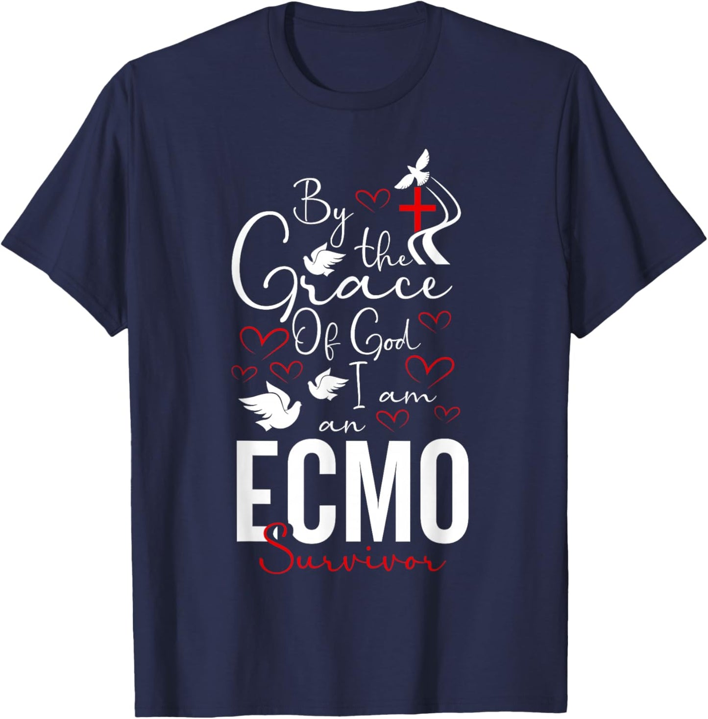 ECMO Survivor Gifts ECMO Awareness -Adults Black Cotton T-Shirt - T-Shirt | Navy