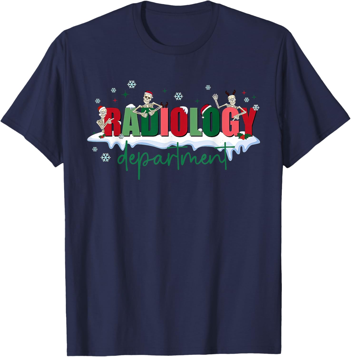 Christmas Radiology Department Funny Skeleton X-ray Tech T-Shirt - T-Shirt | Navy