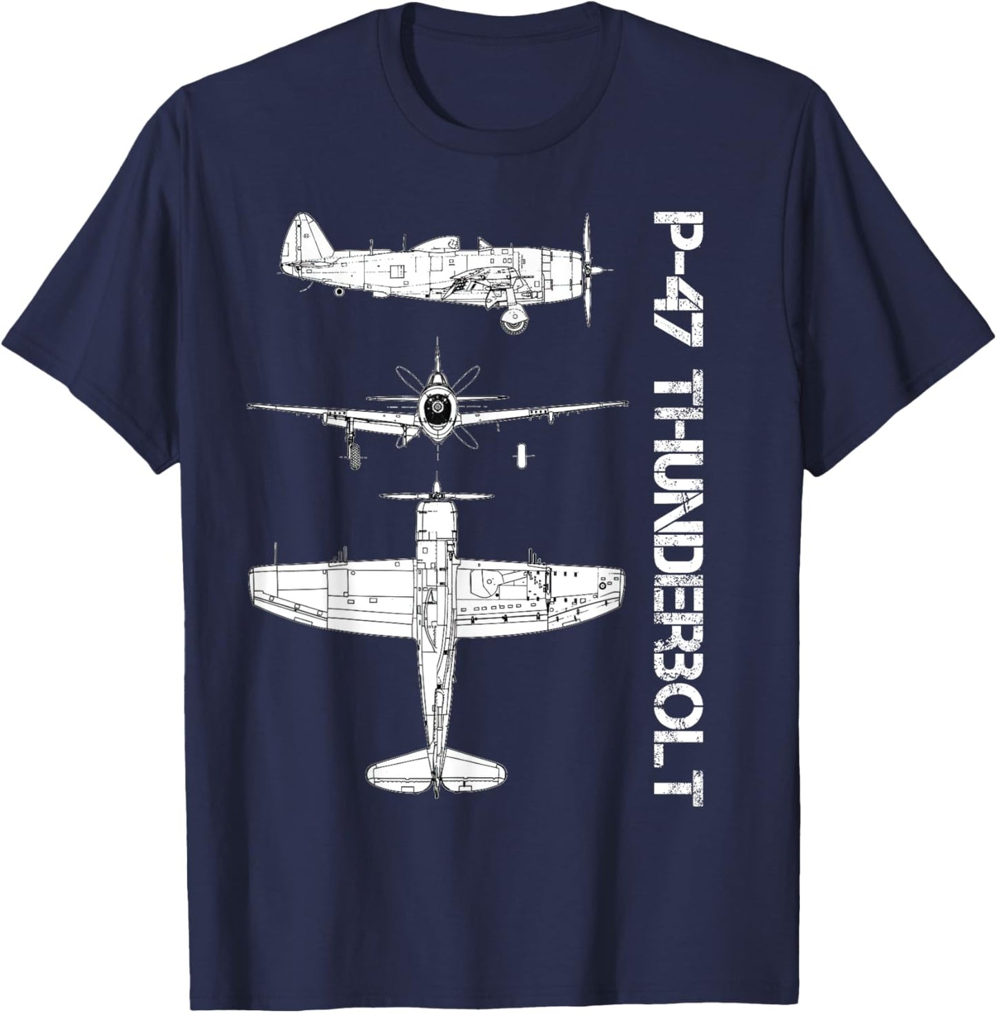 P47 Thunderbolt WW2 Fighter Airplane Blueprint T-Shirt - T-Shirt | Navy