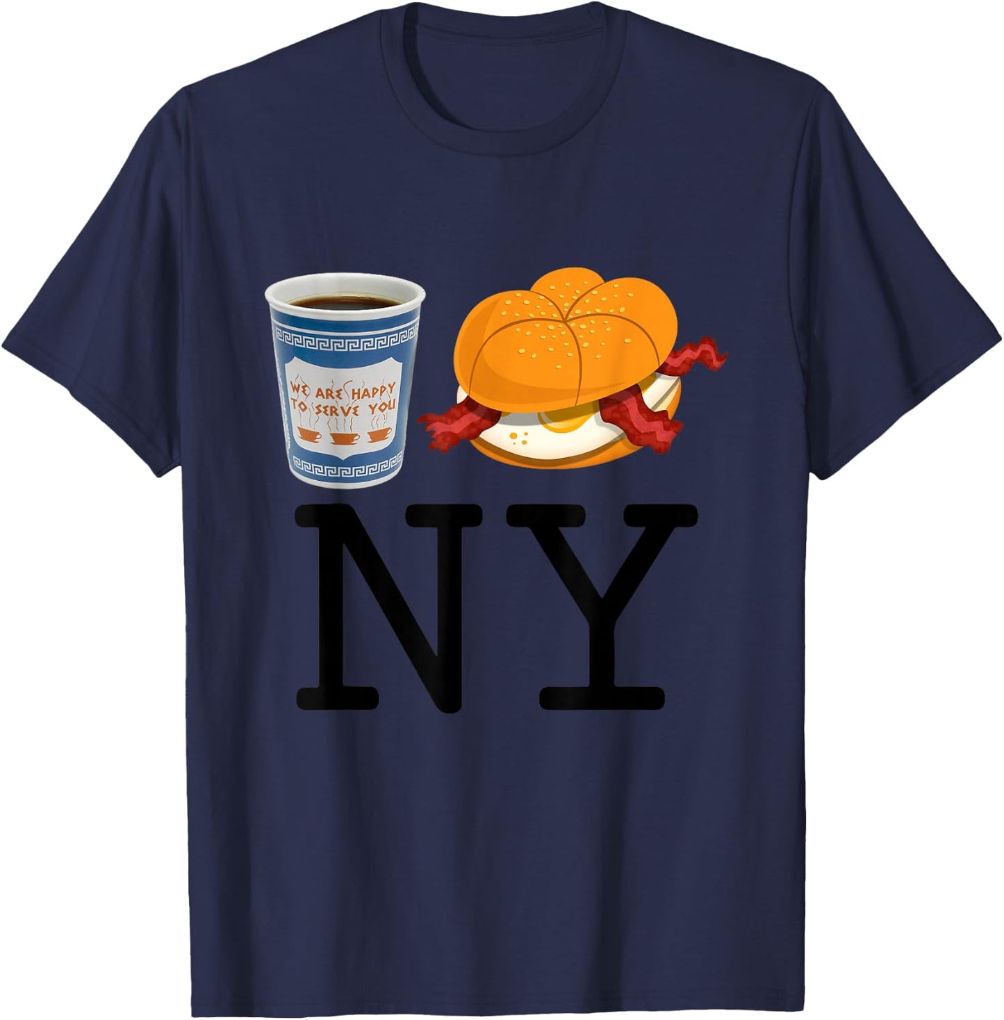 Coffe And Hamburger Bacon Egg NY Retro Vintage Graphic T-Shirt - T-Shirt | Navy