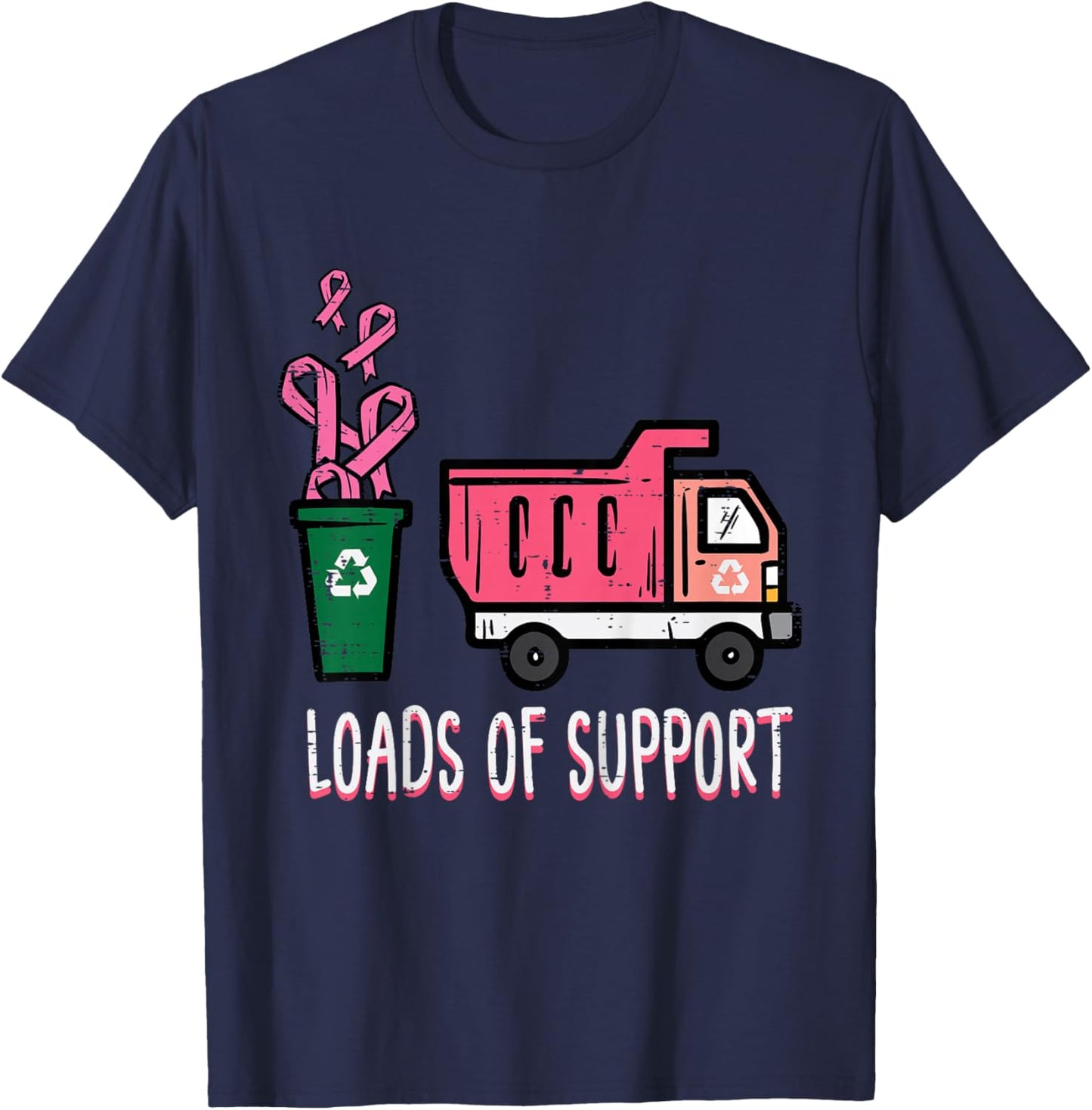 Kids Support Dumptruck Cute Breast Cancer Awareness Toddler Boys T-Shirt - T-Shirt | Navy