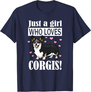 Funny Girl Who Loves Pembroke Black Tricolor Corgi Lover T-Shirt - T-Shirt | Navy