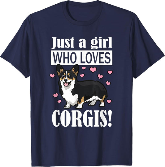 Funny Girl Who Loves Pembroke Black Tricolor Corgi Lover T-Shirt - T-Shirt | Navy