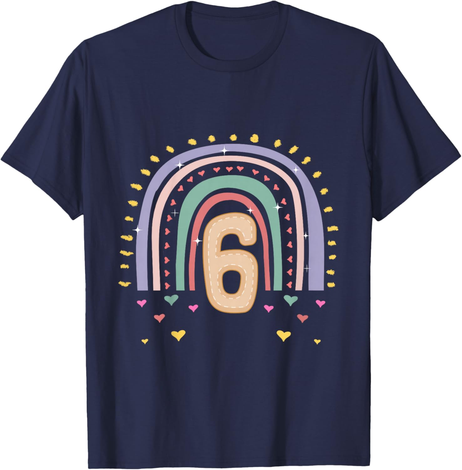 Kinder 6. Geburtstag süßes Regenbogen Mädchen 6 Jahre alt Deko T-Shirt - T-Shirt | Navy