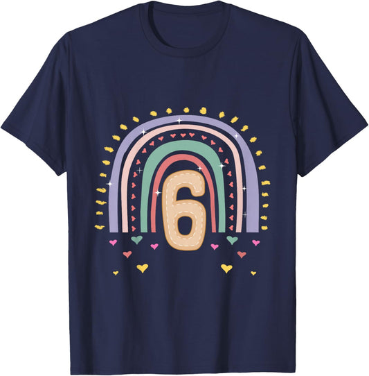Kinder 6. Geburtstag süßes Regenbogen Mädchen 6 Jahre alt Deko T-Shirt - T-Shirt | Navy