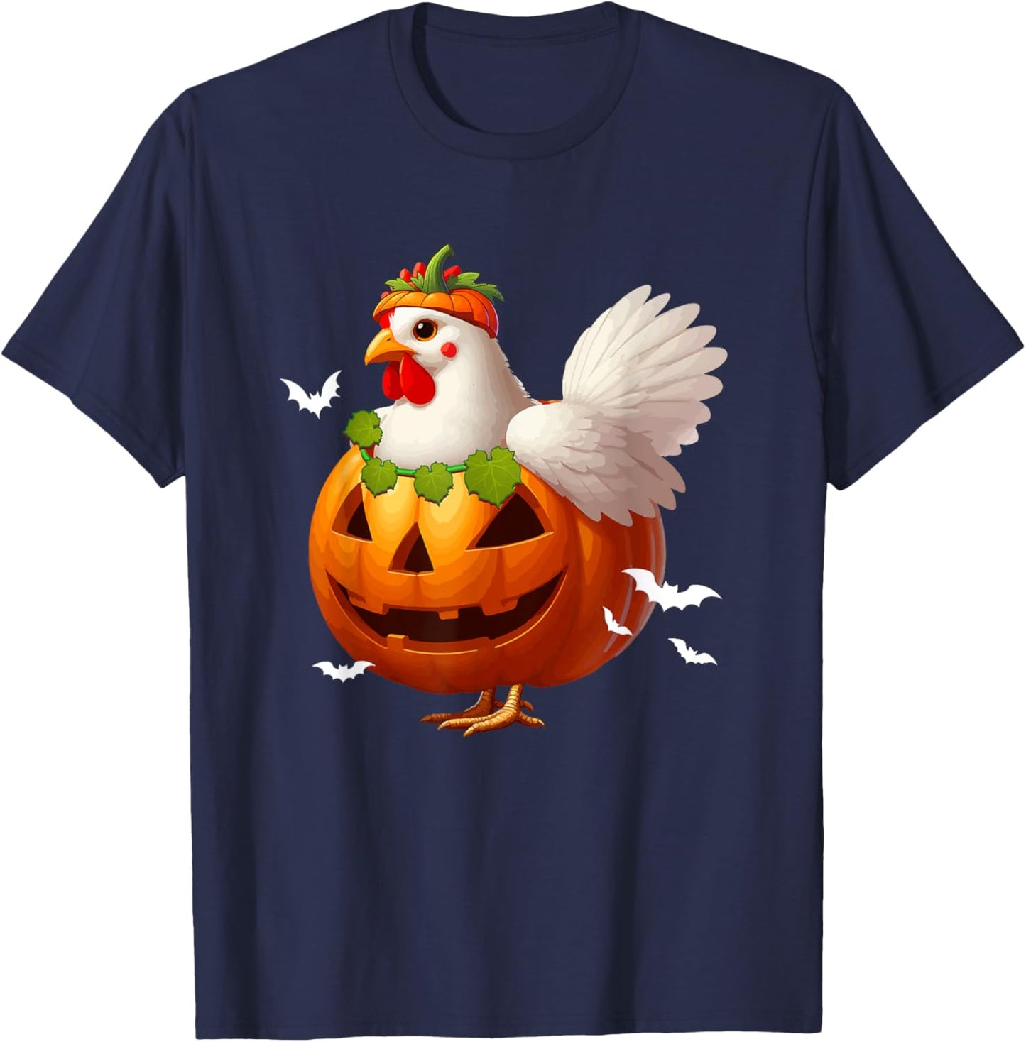 Chicken Cosplay Carved Pumpkin Halloween Costume Farmer Kids T-Shirt - T-Shirt | Navy
