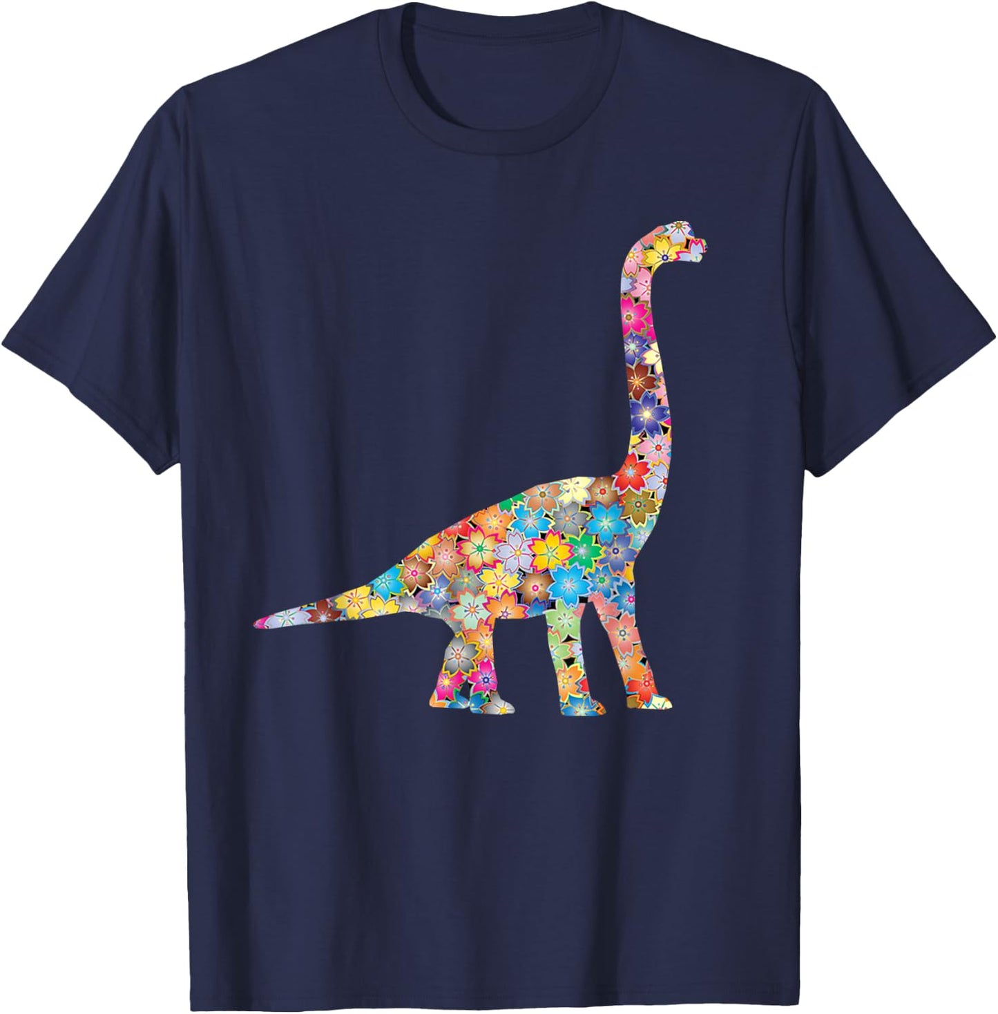 SunFrot T Rex Dinosaur, Flowers - -Adults/Kids, Black, Small, Short Sleeve, Cotton 100% T-Shirt - T-Shirt | Navy