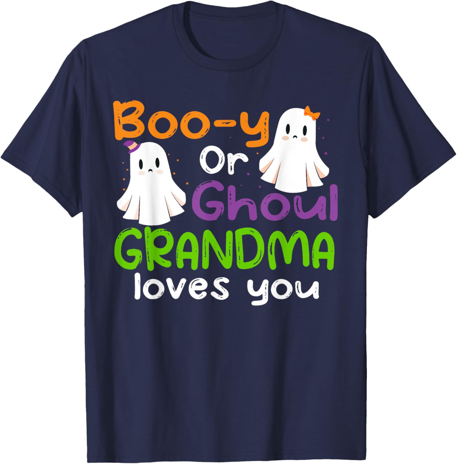 Halloween Booy Or Ghoul Grandma Gender Reveal baby shower T-Shirt - T-Shirt | Navy