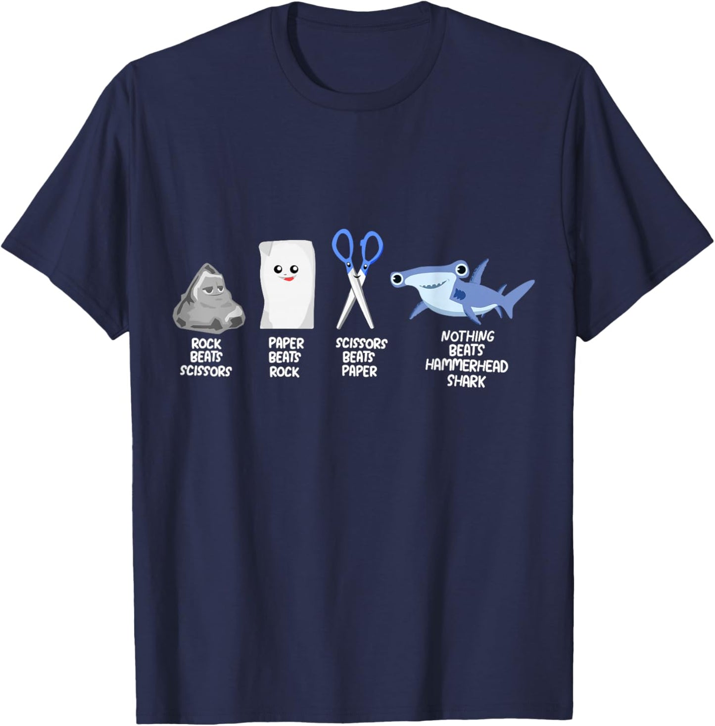 Rock Paper Scissors Hammerhead Shark Clothes Gift Shark T-Shirt - T-Shirt | Navy