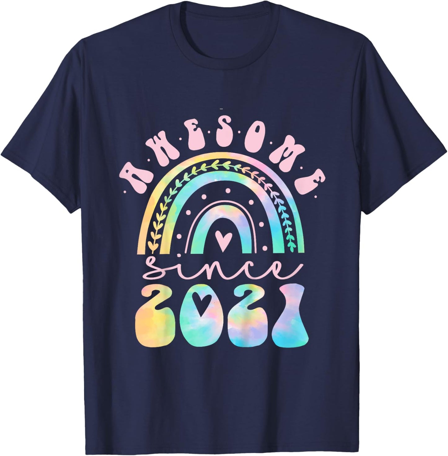 Awesome Since 2021 4 Year Old Rainbow Tie Dye 4th Birthday T-Shirt - T-Shirt | Navy