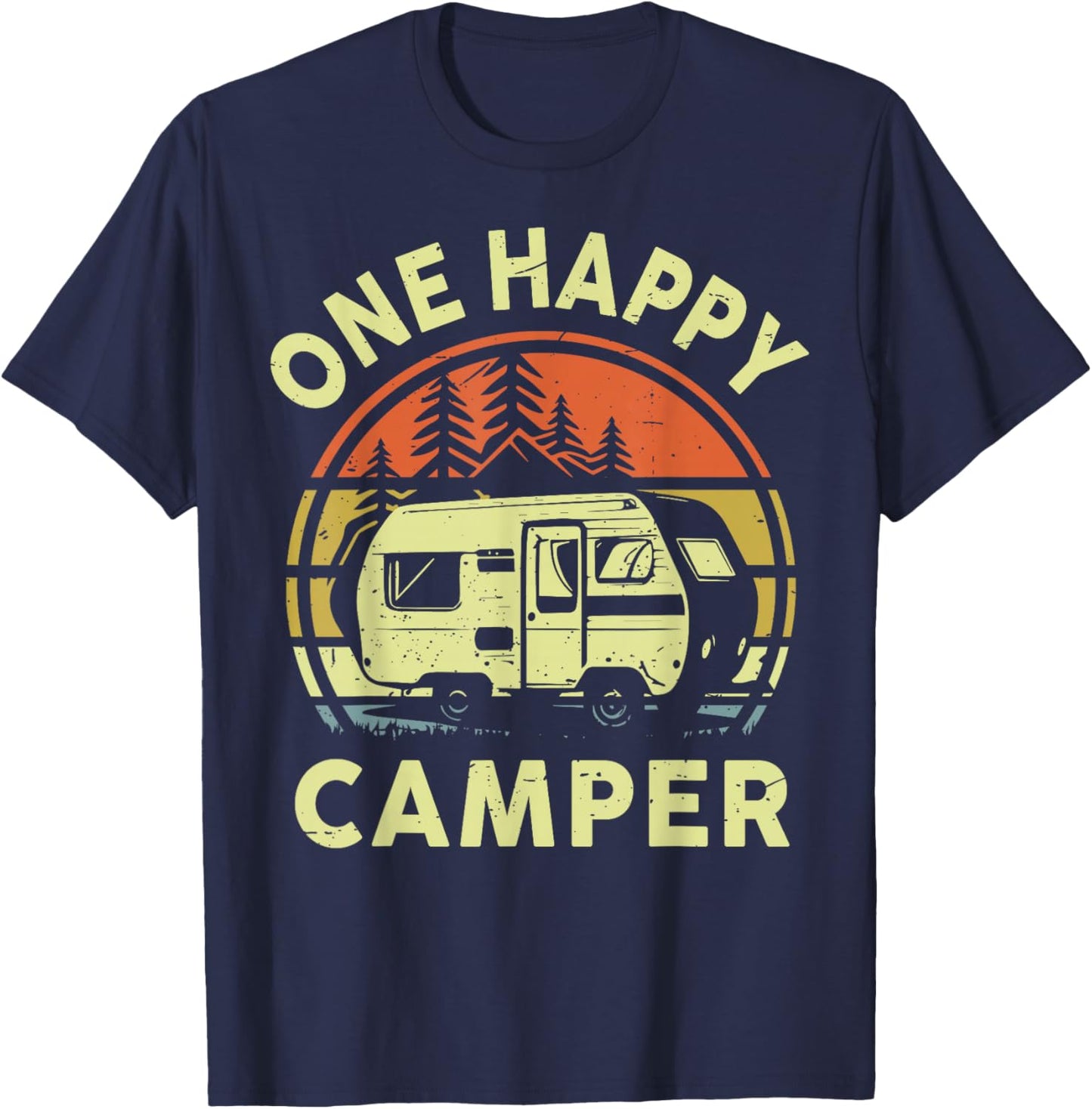 One Happy Camper Mom Dad Funny RV Camping Toddler Dada Retro T-Shirt - T-Shirt | Navy