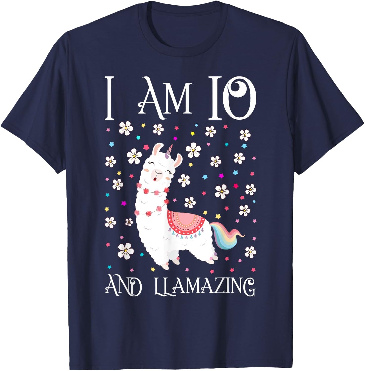 10 Years Old Girl Llama Gift 10th Birthday Llamazing Kids T-Shirt - T-Shirt | Navy