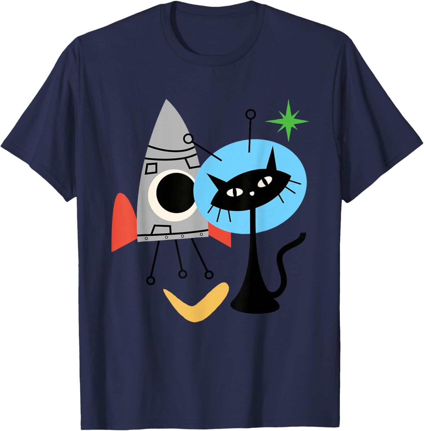Cat Astronaut Space Retro Atomic Age Mid-Century Modern T-Shirt - T-Shirt | Navy