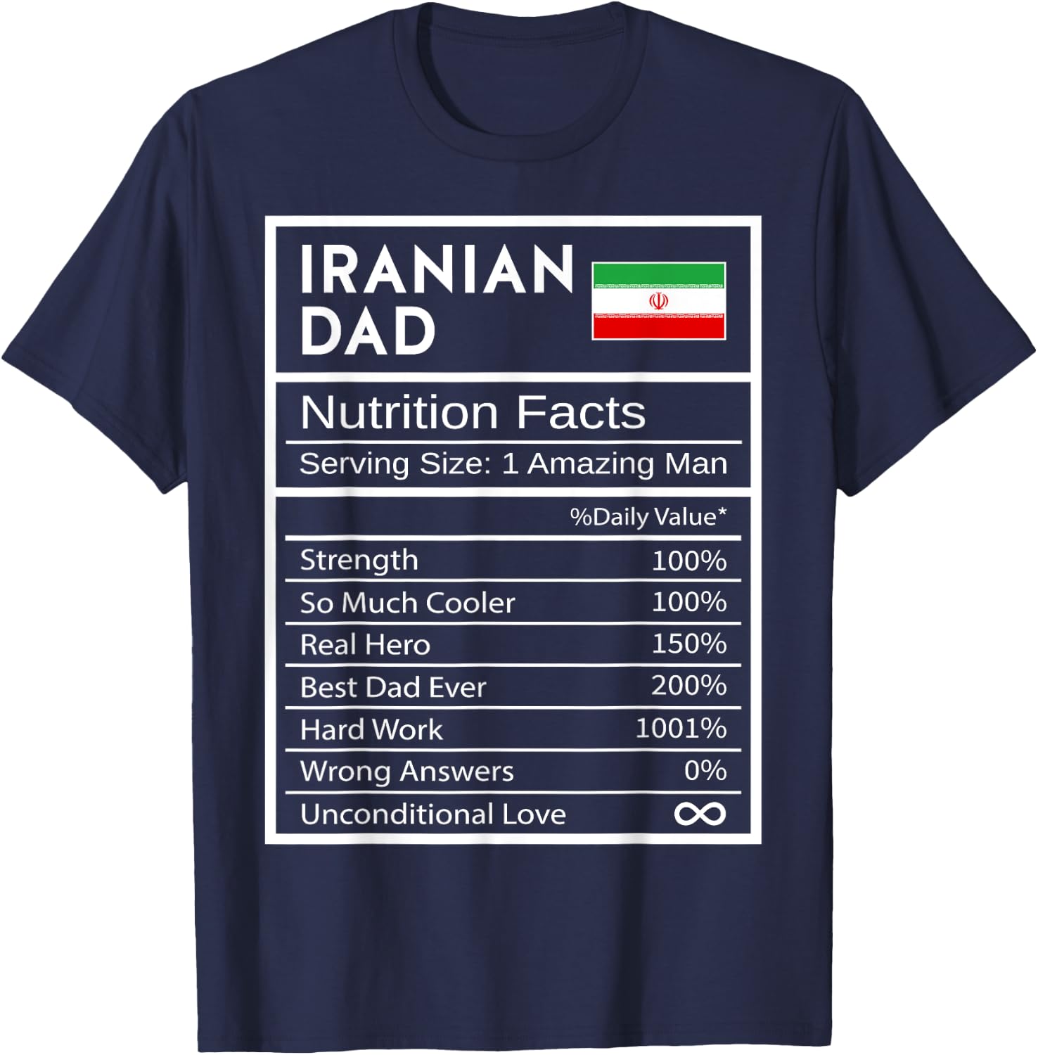 Iranian Dad Nutrition Facts National Pride Gift Dad T-Shirt - T-Shirt | Navy