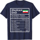 Iranian Dad Nutrition Facts National Pride Gift Dad T-Shirt - T-Shirt | Navy