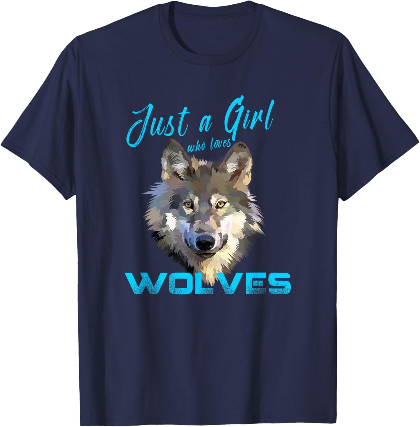 Just A Girl Who Loves Wolves Shirt Cute Wolf Gift Girls T-Shirt - T-Shirt | Navy
