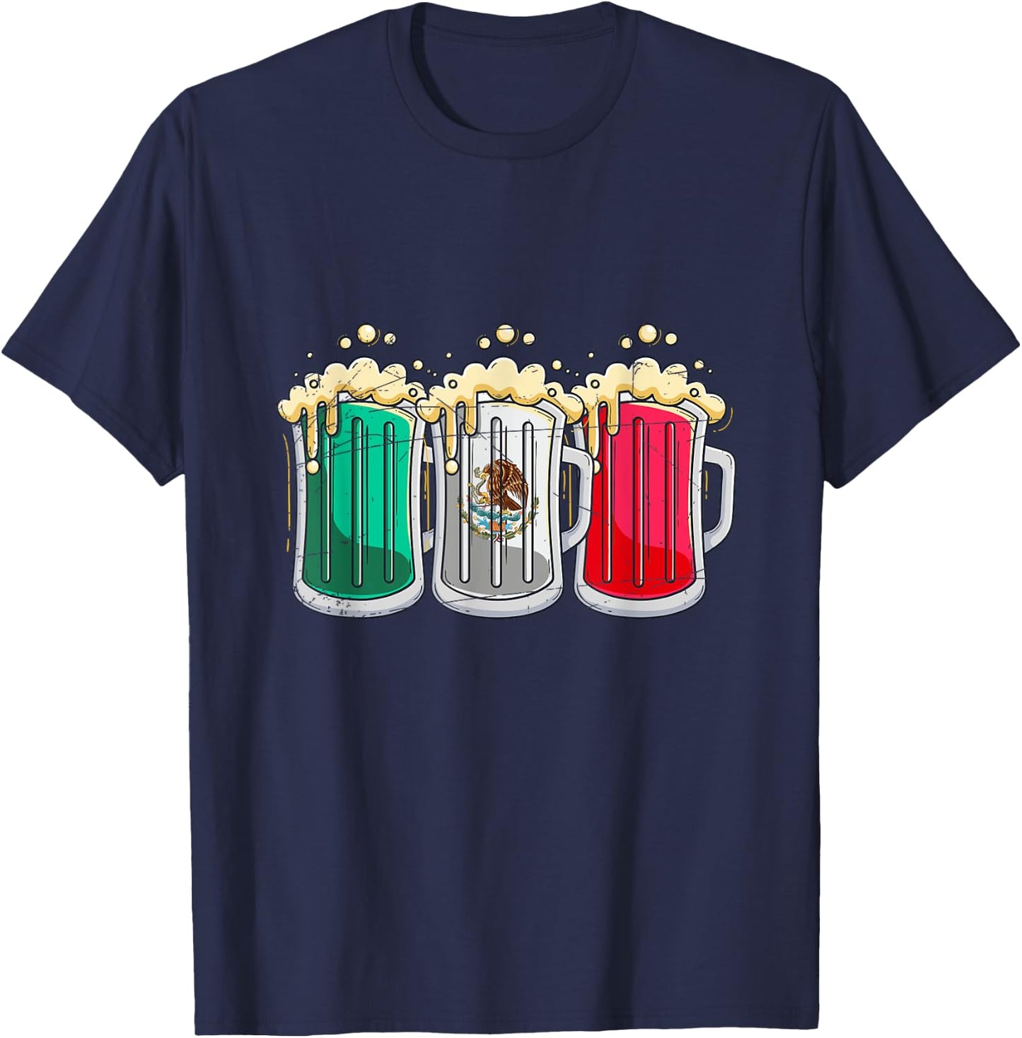 Funny Mexican Flag Beer Drinking Gift Viva Mexico T-Shirt - T-Shirt | Navy