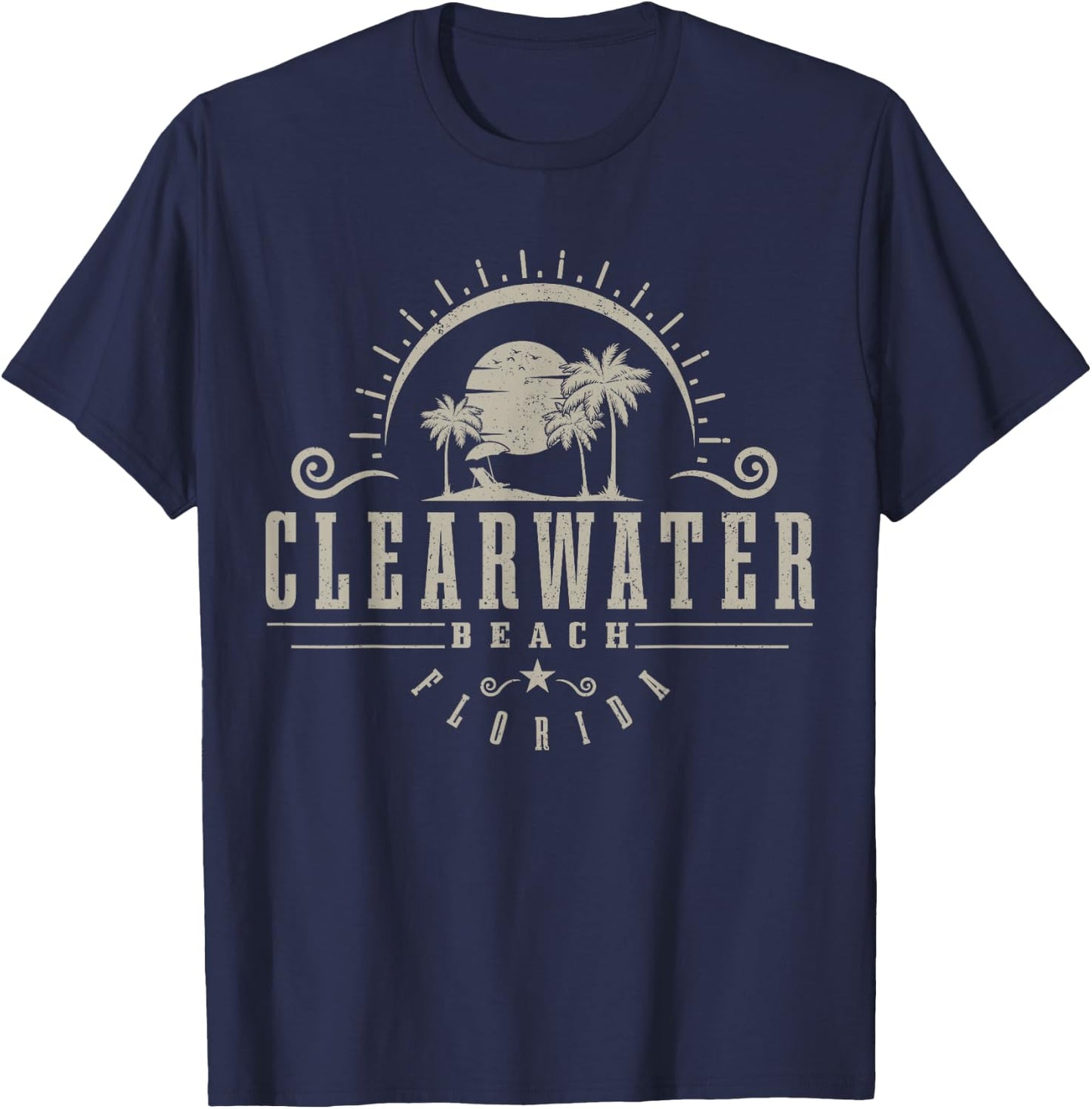 Clearwater Beach Florida FL Vintage Sunset Surf Vacation T-Shirt - T-Shirt | Navy
