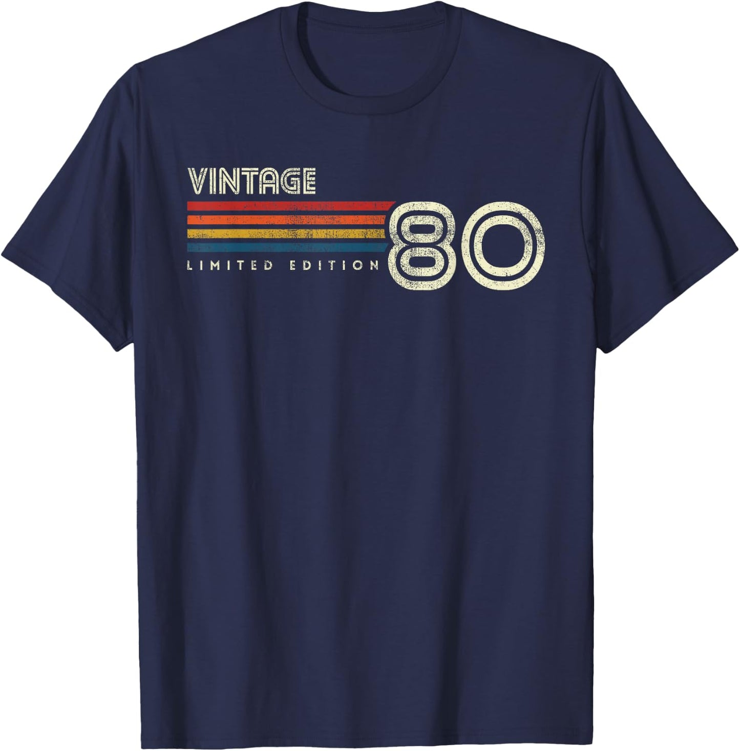 Vintage 1980 Chest Stripe Birthday T-Shirt - T-Shirt | Navy