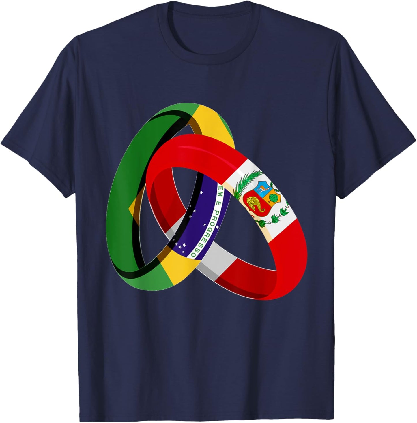 Brazil Flag Peru Grown Ring Marriage Wedding T-Shirt - T-Shirt | Navy