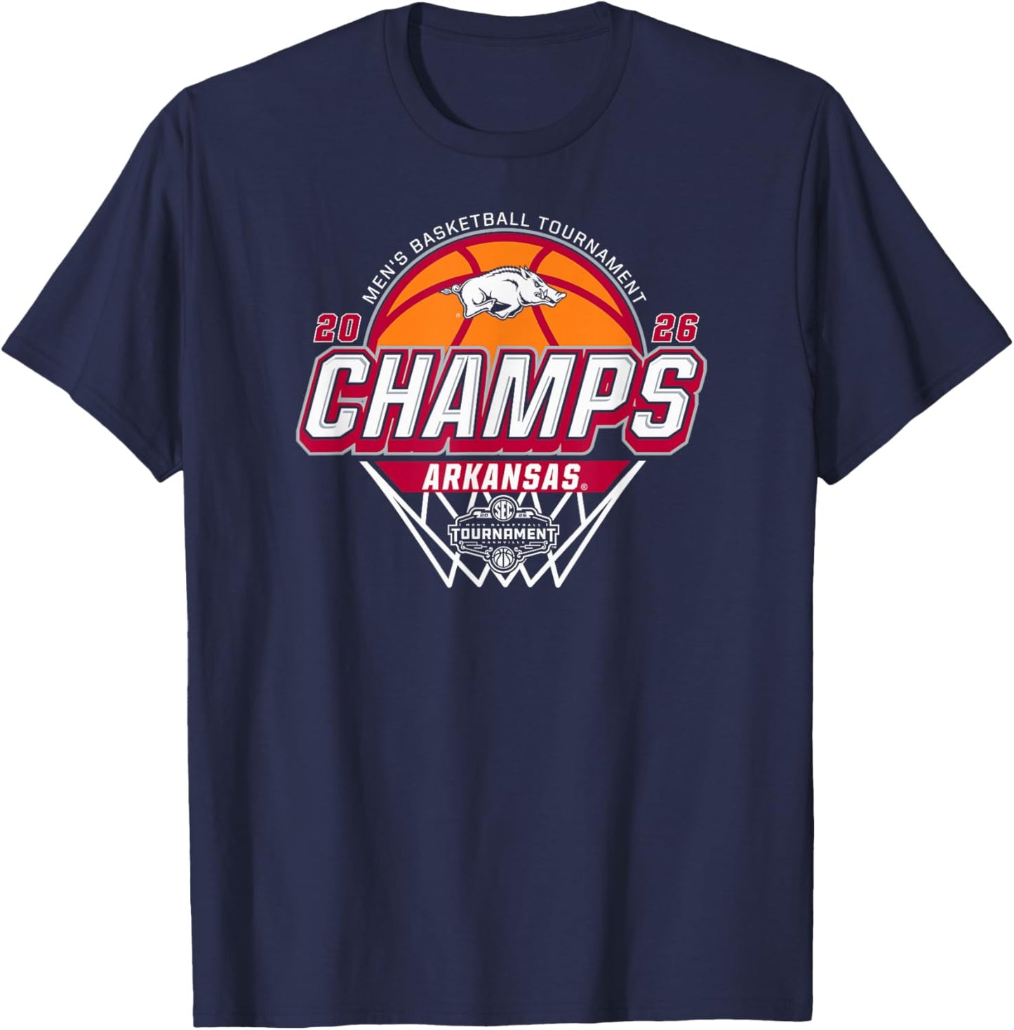 Arkansas Razorbacks Men's Basketball SEC Champs 2026 Black T-Shirt - T-Shirt | Navy