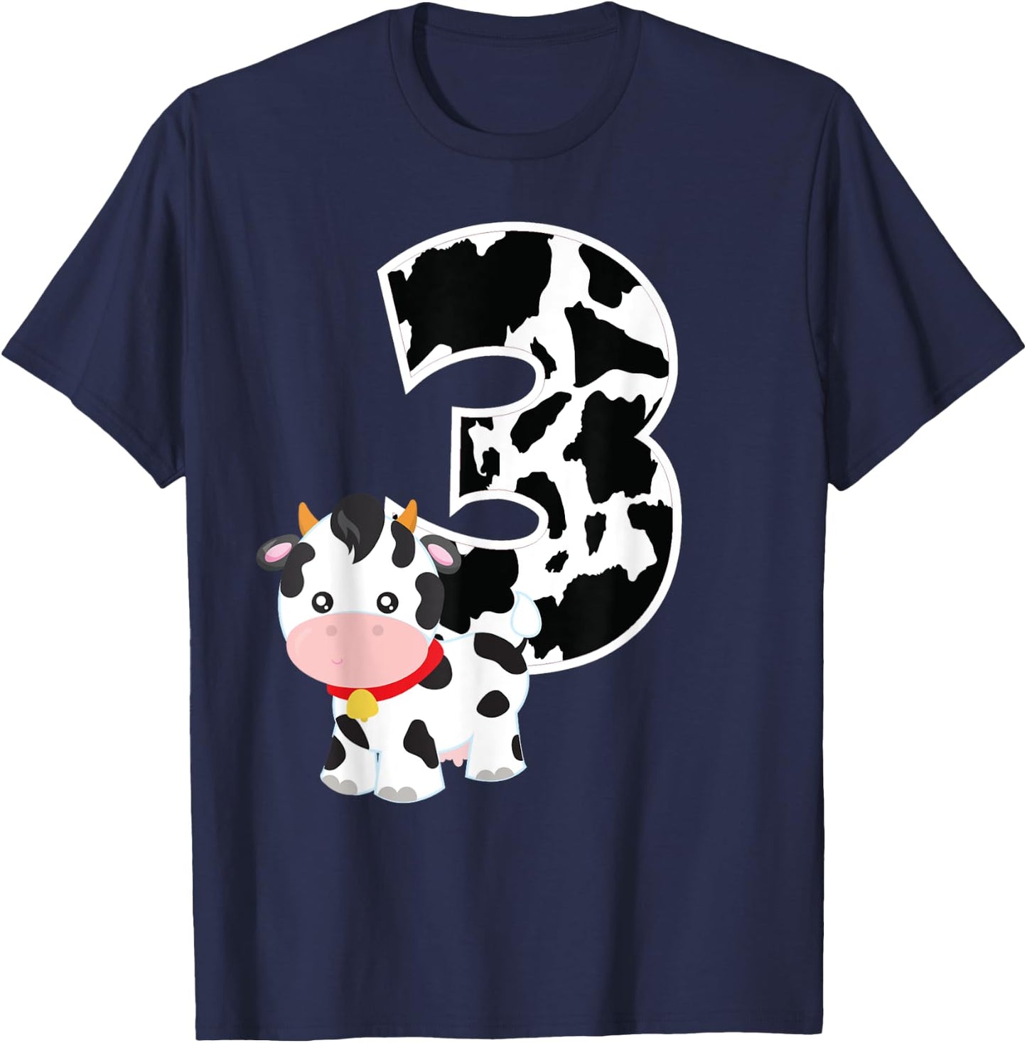I'm Three Age 3 Cow Farm Theme Birthday Gift Number 3 Shirt T-Shirt - T-Shirt | Navy