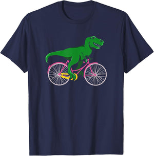 T-Rex Riding A Bike - Funny Trex Dinosaur Bicycle Rider T-Shirt - T-Shirt | Navy