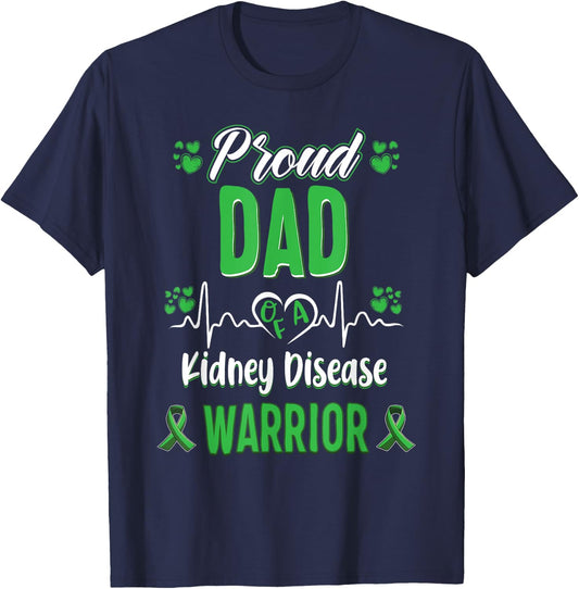 proud Dad kidney disease warrior awareness ribbon green T-Shirt - T-Shirt | Navy