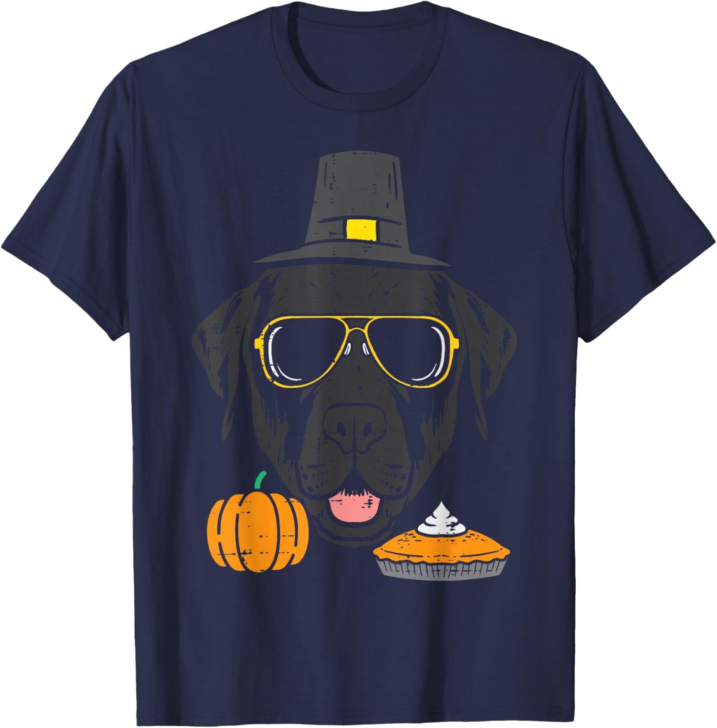 Pilgrim Black Labrador Cute Thanksgiving Dog Men Women Kids T-Shirt - T-Shirt | Navy