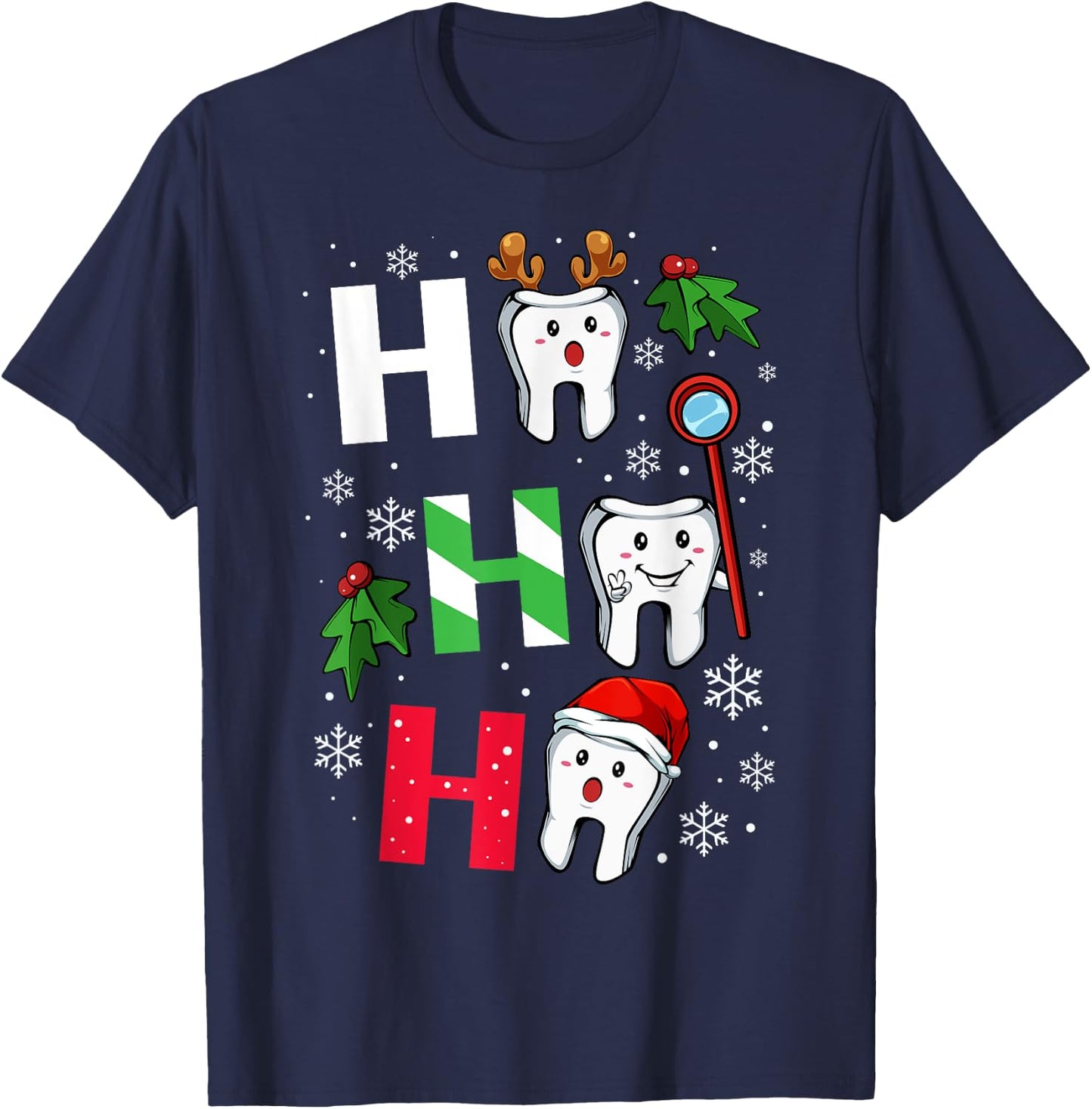 Dentist Christmas Ho Ho Ho Teeth Dental Student Merry Xmas T-Shirt - T-Shirt | Navy