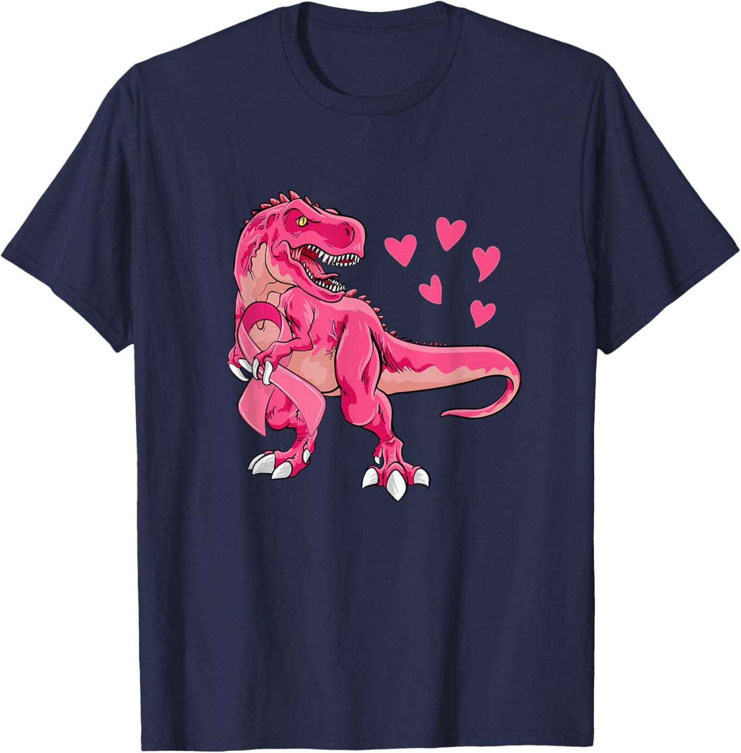 Pink T-Rex Breast Cancer Awareness Ribbon Toddler Boys Kids T-Shirt - T-Shirt | Navy