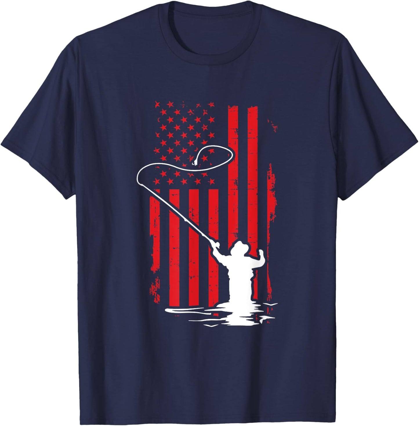 Retro American Flag Fly Fishing Gift Trout Fishing Gift Men T-Shirt - T-Shirt | Navy