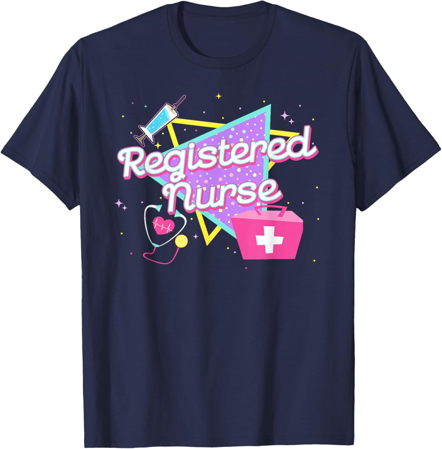 90s Retro Style Registered Nurse Shirts Nurse T-Shirt - T-Shirt | Navy