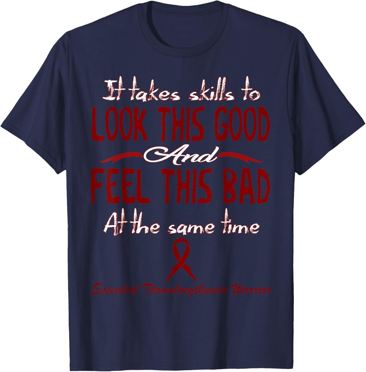 Essential Thrombocythemia Awareness - Adults - Black - Small - Modern - Letter Print - Short Sleeve - Classic Fit - Cotton Blend - Awareness T-Shirt - T-Shirt | Navy