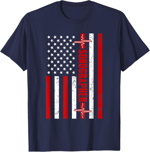 Patriotic Medical Sonographer American flag Heartbeat USA