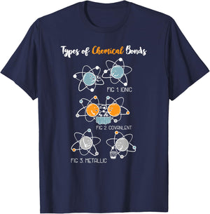 Types Of Chemical Bonds - Nerd Geek -Funny Chemistry Student T-Shirt - T-Shirt | Navy