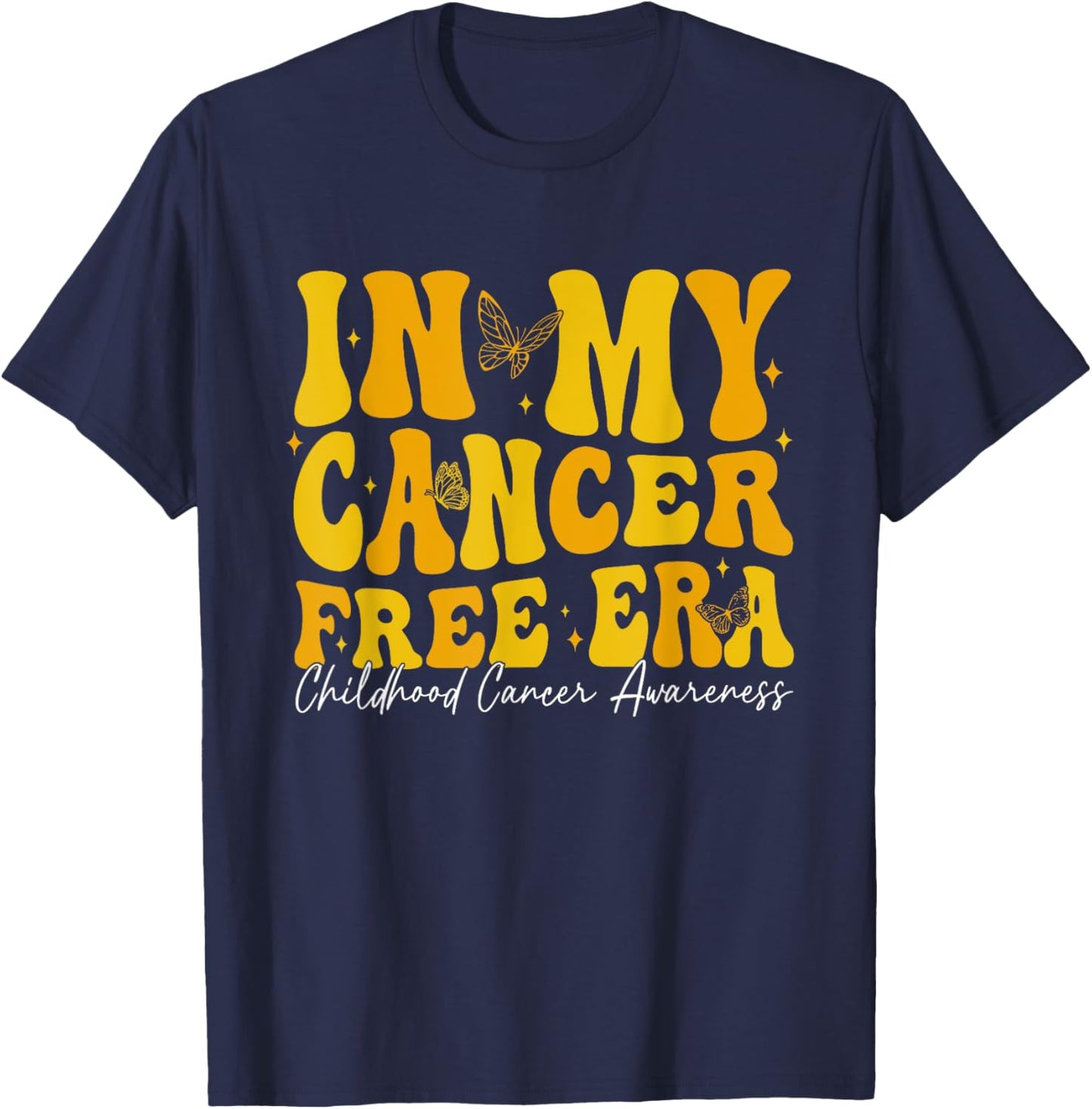 In My Cancer Free Era Childhood Cancer Awareness Gold Ribbon T-Shirt - T-Shirt | Navy