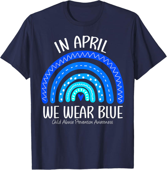 Rainbow April We Wear Blue Child Abuse Prevention Awareness T-Shirt - T-Shirt | Navy
