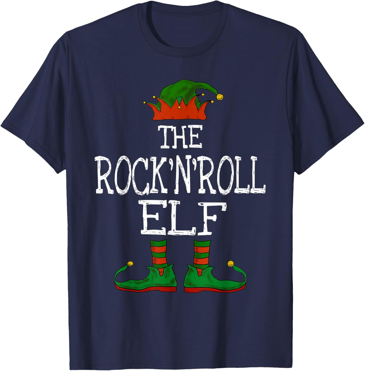 The Rock'n'Roll Elf Family Matching Funny Christmas Gift T-Shirt - T-Shirt | Navy