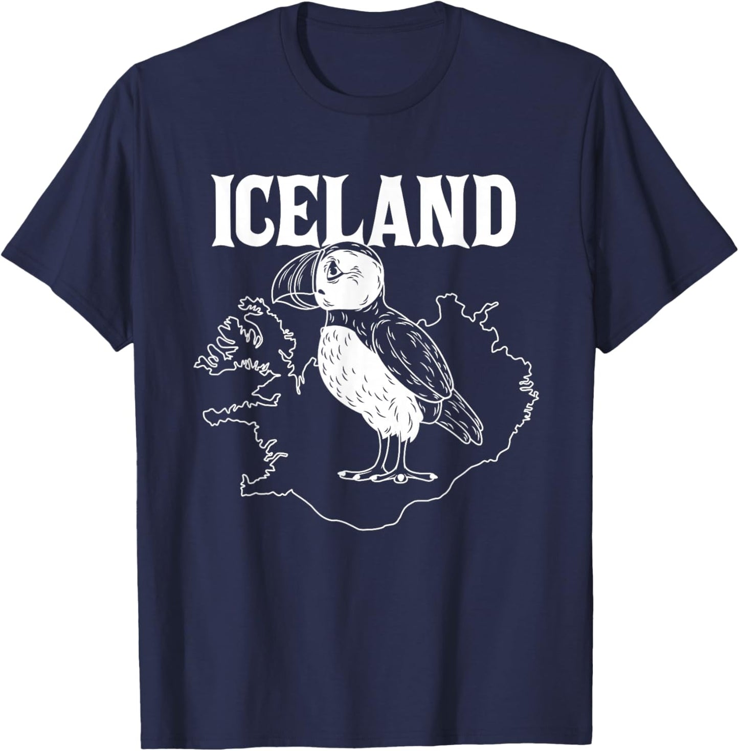Funny Puffin Bird Iceland Map Puffins Seabirds Lovers Outfit T-Shirt - T-Shirt | Navy
