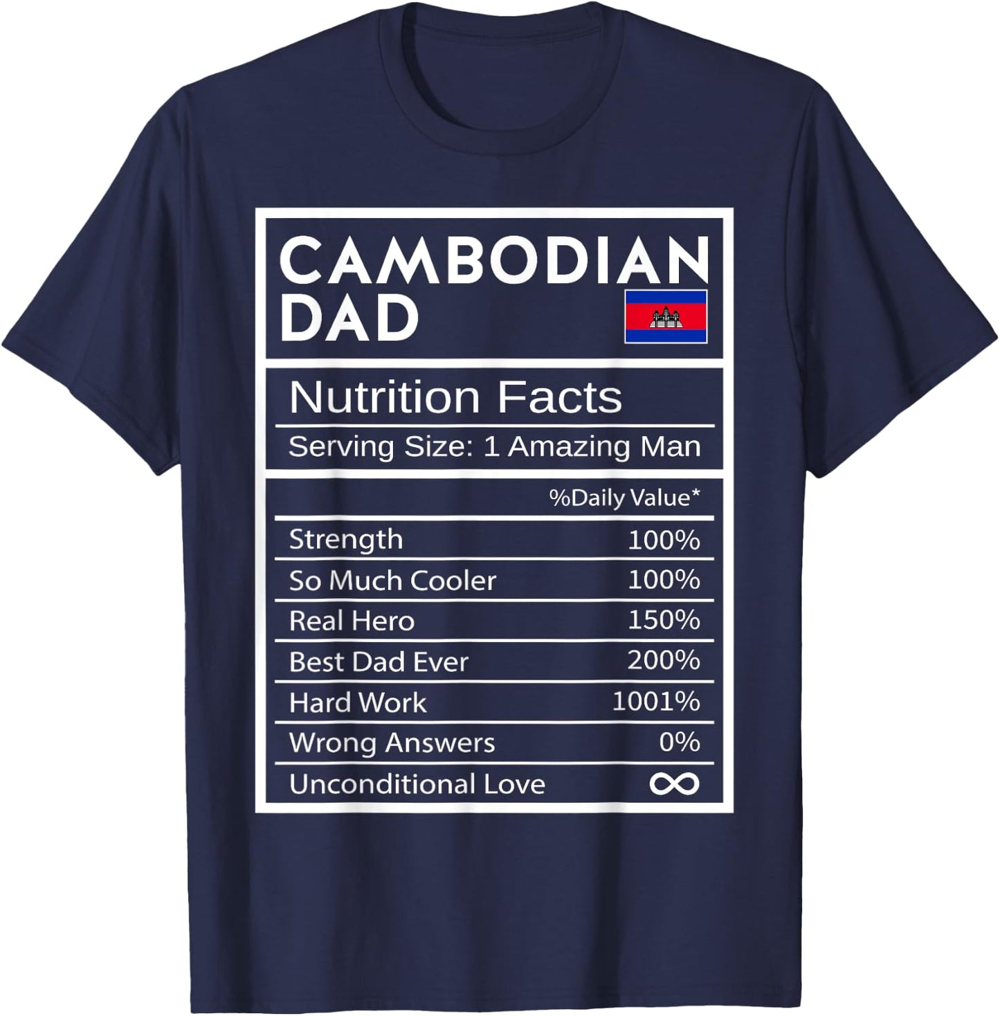Cambodian Dad Nutrition Facts National Pride Gift Dad T-Shirt - T-Shirt | Navy