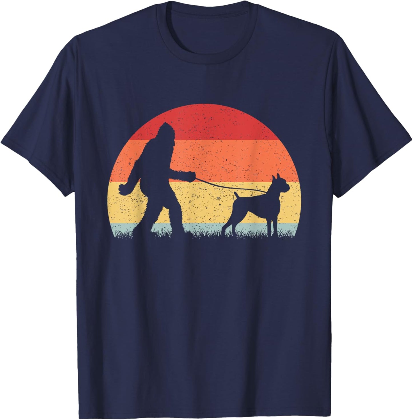 Vintage Bigfoot Walking Boxer Dog Sasquatch Funny Gifts T-Shirt - T-Shirt | Navy