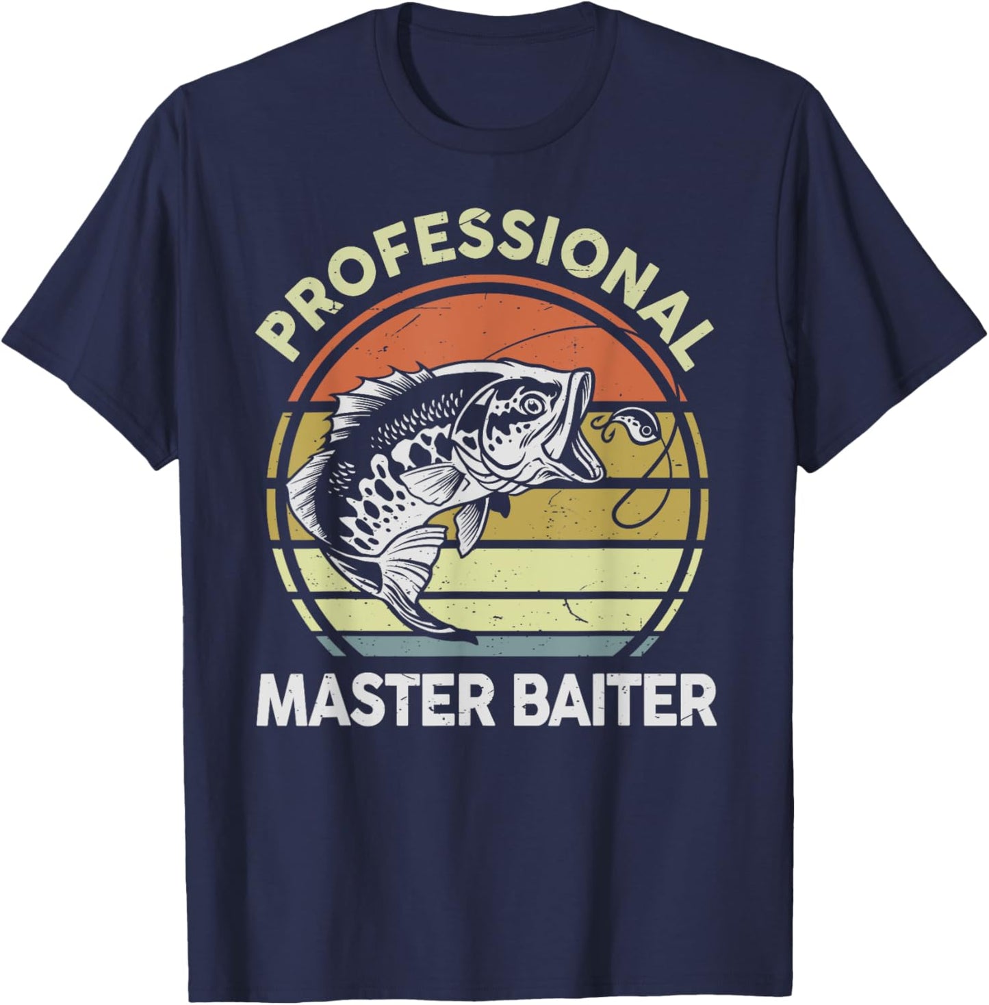 Fishing-Shirt Professional Master-Baiter Funny Dad Vintage T-Shirt - T-Shirt | Navy